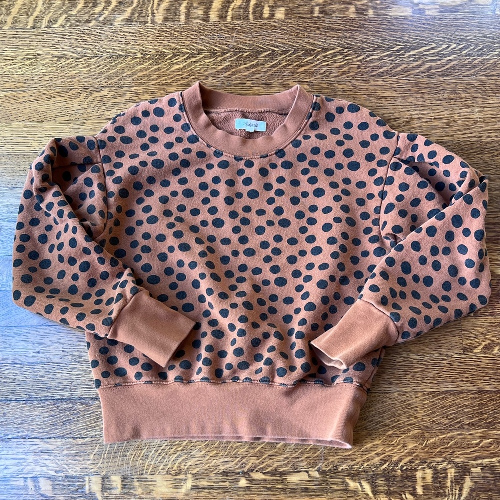 MADEWELL // Pleat Sleeve Leopard Dot Sweatshirt // XS